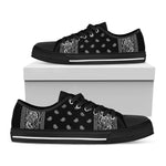 Black And White Paisley Bandana Print Black Low Top Shoes 