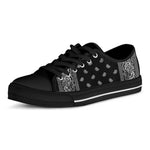 Black And White Paisley Bandana Print Black Low Top Shoes 