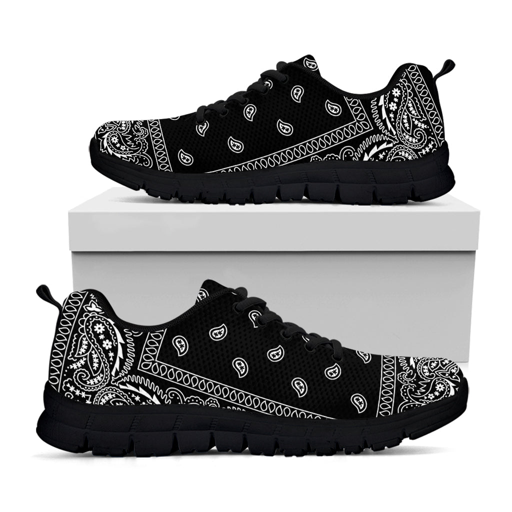 Black And White Paisley Bandana Print Black Sneakers