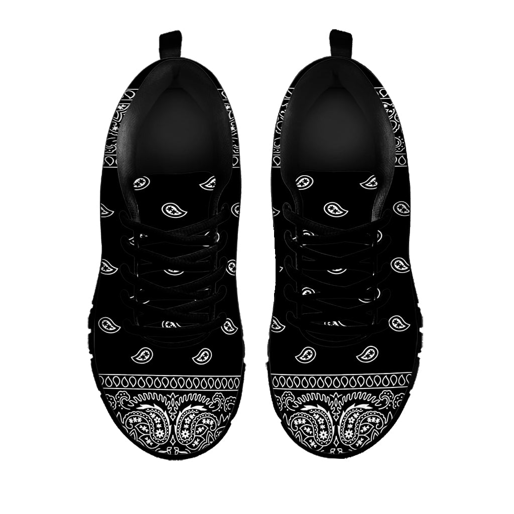 Black And White Paisley Bandana Print Black Sneakers