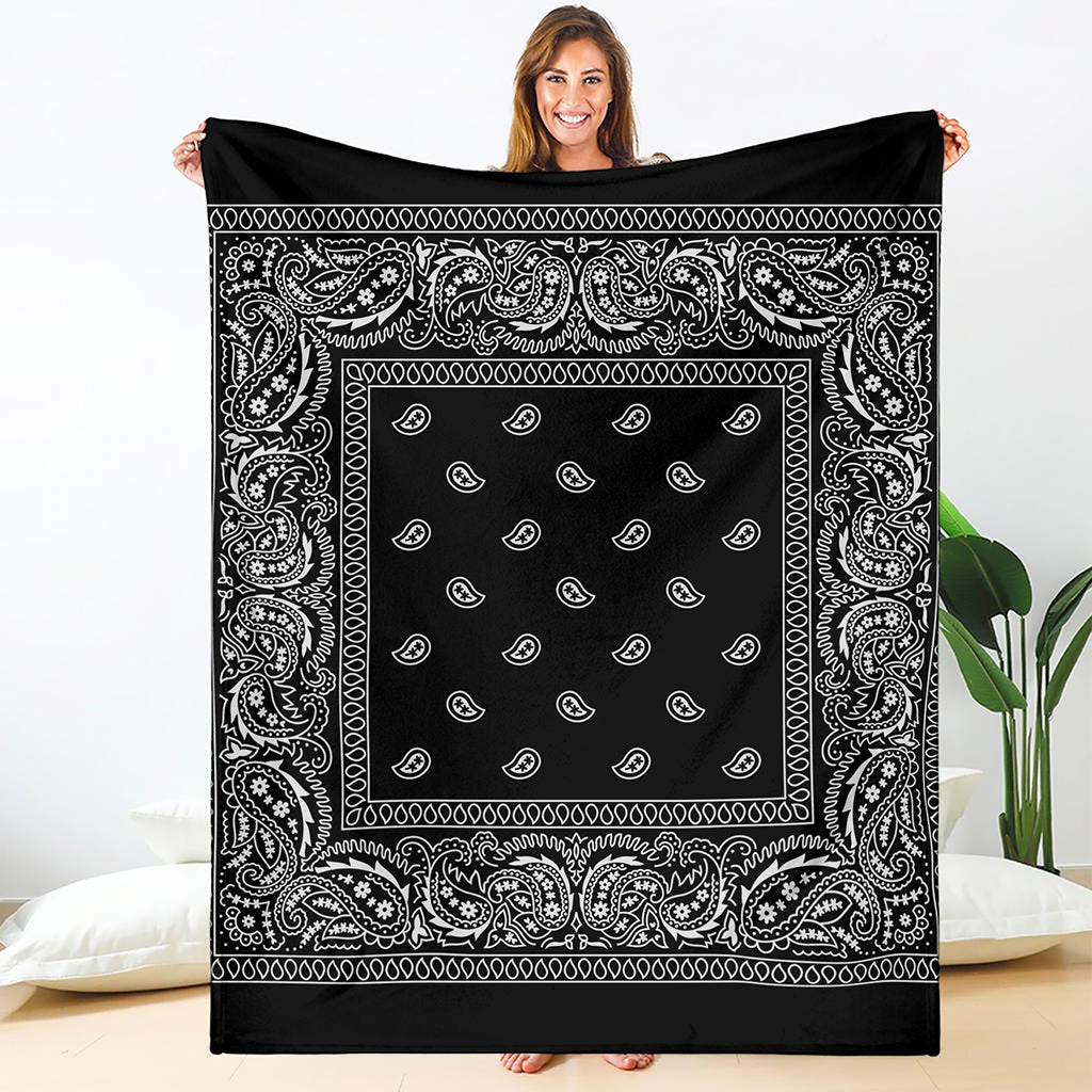 Black And White Paisley Bandana Print Blanket