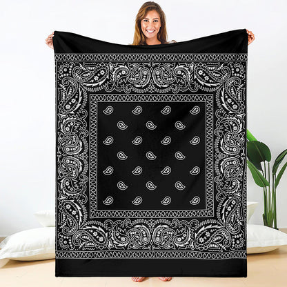 Black And White Paisley Bandana Print Blanket