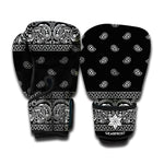 Black And White Paisley Bandana Print Boxing Gloves