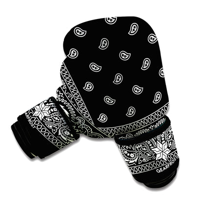 Black And White Paisley Bandana Print Boxing Gloves