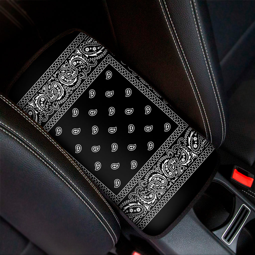 Black And White Paisley Bandana Print Car Center Console Cover