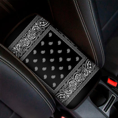 Black And White Paisley Bandana Print Car Center Console Cover
