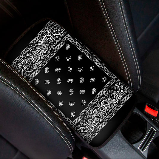 Black And White Paisley Bandana Print Car Center Console Cover