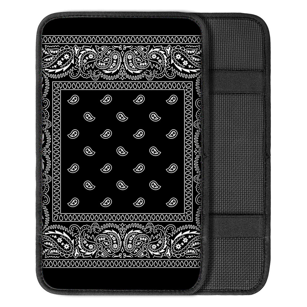 Black And White Paisley Bandana Print Car Center Console Cover