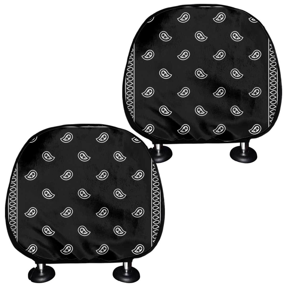 Black And White Paisley Bandana Print Car Headrest Covers