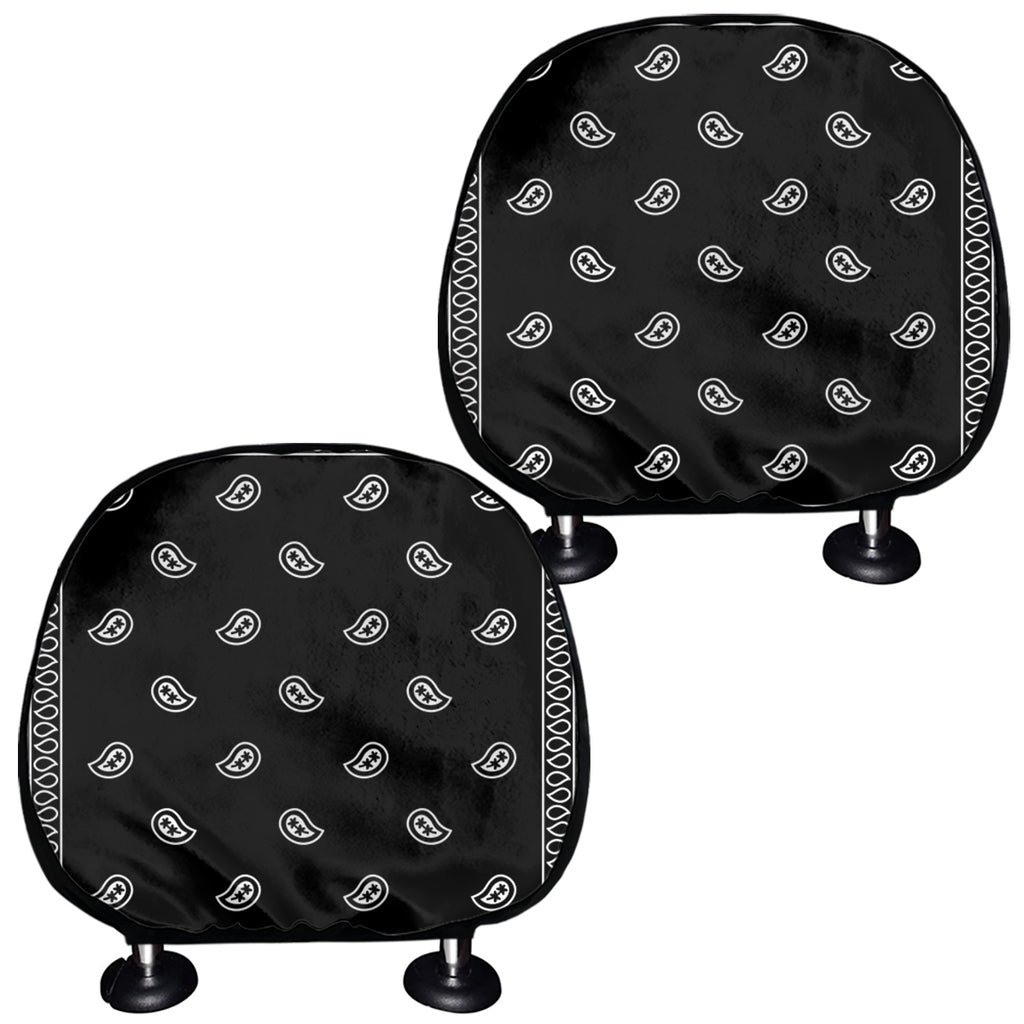 Black And White Paisley Bandana Print Car Headrest Covers
