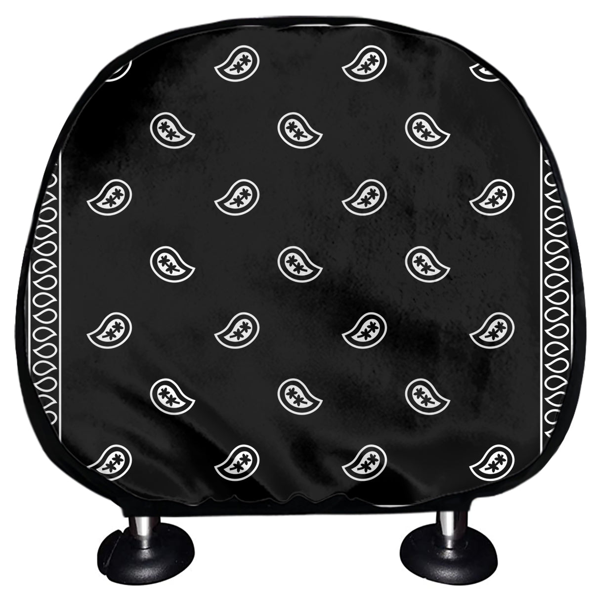 Black And White Paisley Bandana Print Car Headrest Covers