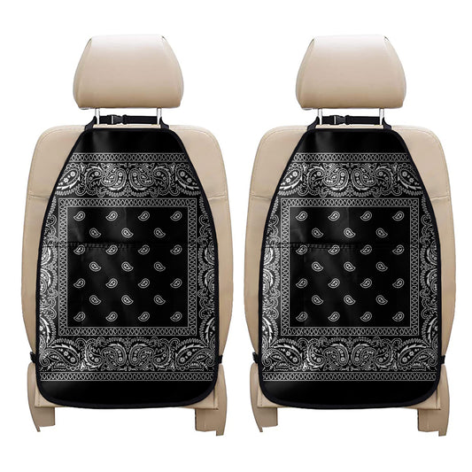 Black And White Paisley Bandana Print Car Seat Organizers