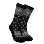 Black And White Paisley Bandana Print Crew Socks