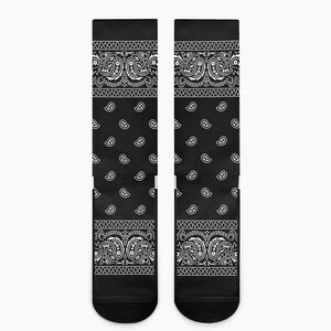 Black And White Paisley Bandana Print Crew Socks