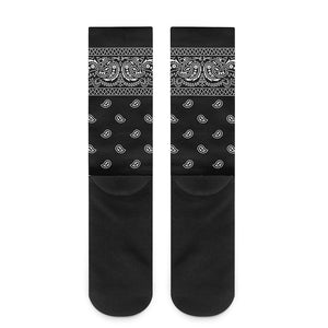 Black And White Paisley Bandana Print Crew Socks