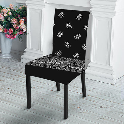 Black And White Paisley Bandana Print Dining Chair Slipcover