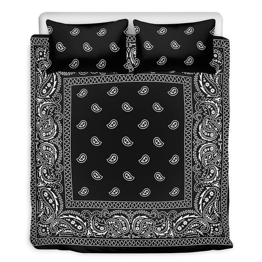 Black And White Paisley Bandana Print Duvet Cover Bedding Set