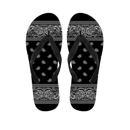 Black And White Paisley Bandana Print Flip Flops