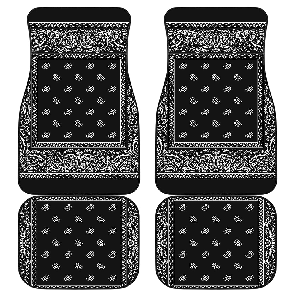Black And White Paisley Bandana Print Front and Back Car Floor Mats