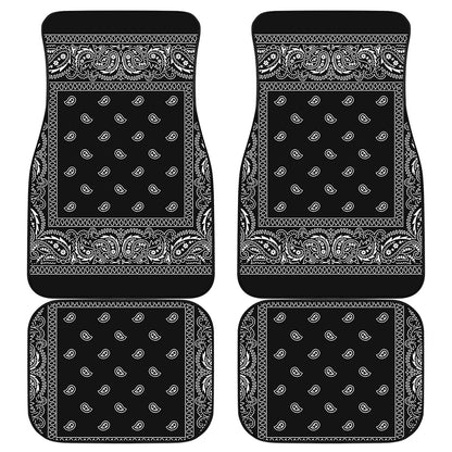 Black And White Paisley Bandana Print Front and Back Car Floor Mats
