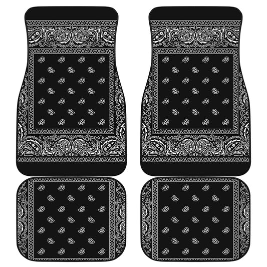 Black And White Paisley Bandana Print Front and Back Car Floor Mats