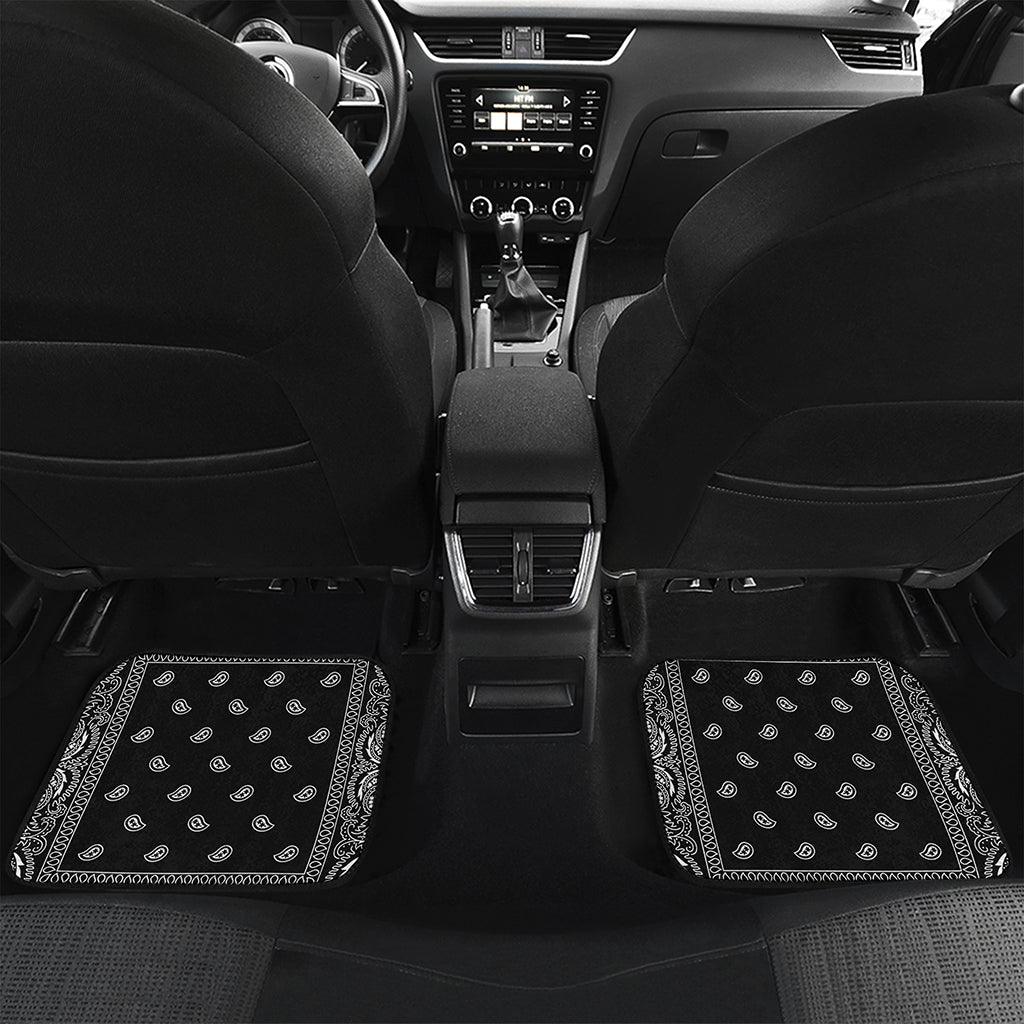 Black And White Paisley Bandana Print Front and Back Car Floor Mats