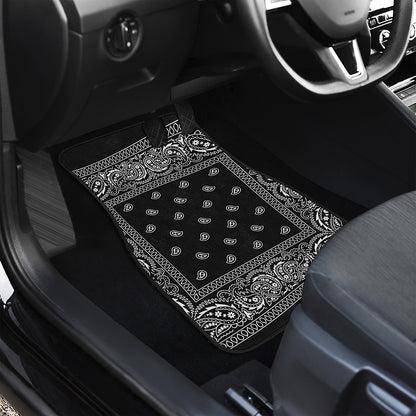 Black And White Paisley Bandana Print Front and Back Car Floor Mats