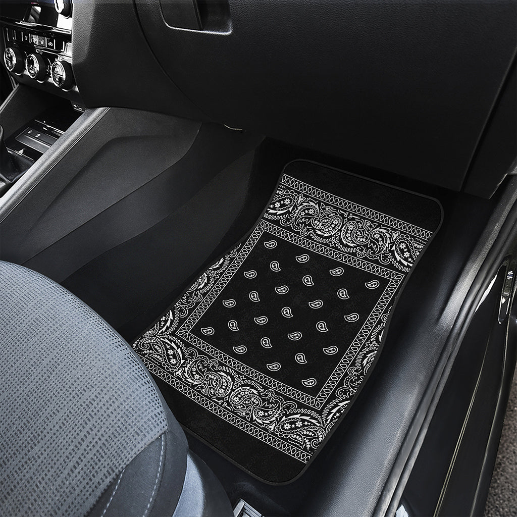 Black And White Paisley Bandana Print Front and Back Car Floor Mats