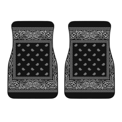 Black And White Paisley Bandana Print Front Car Floor Mats