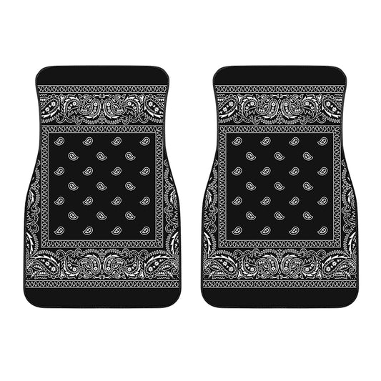 Black And White Paisley Bandana Print Front Car Floor Mats