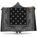 Black And White Paisley Bandana Print Hooded Blanket
