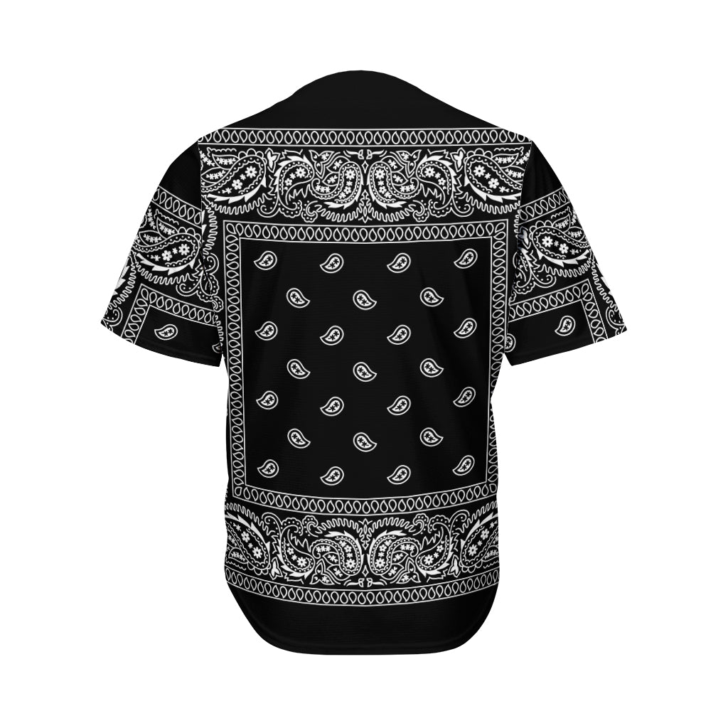 Black And White Paisley Bandana Print Men's Baseball Jersey
