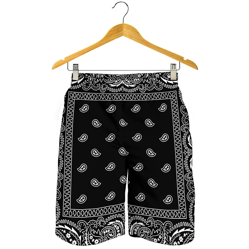 Black And White Paisley Bandana Print Men's Shorts