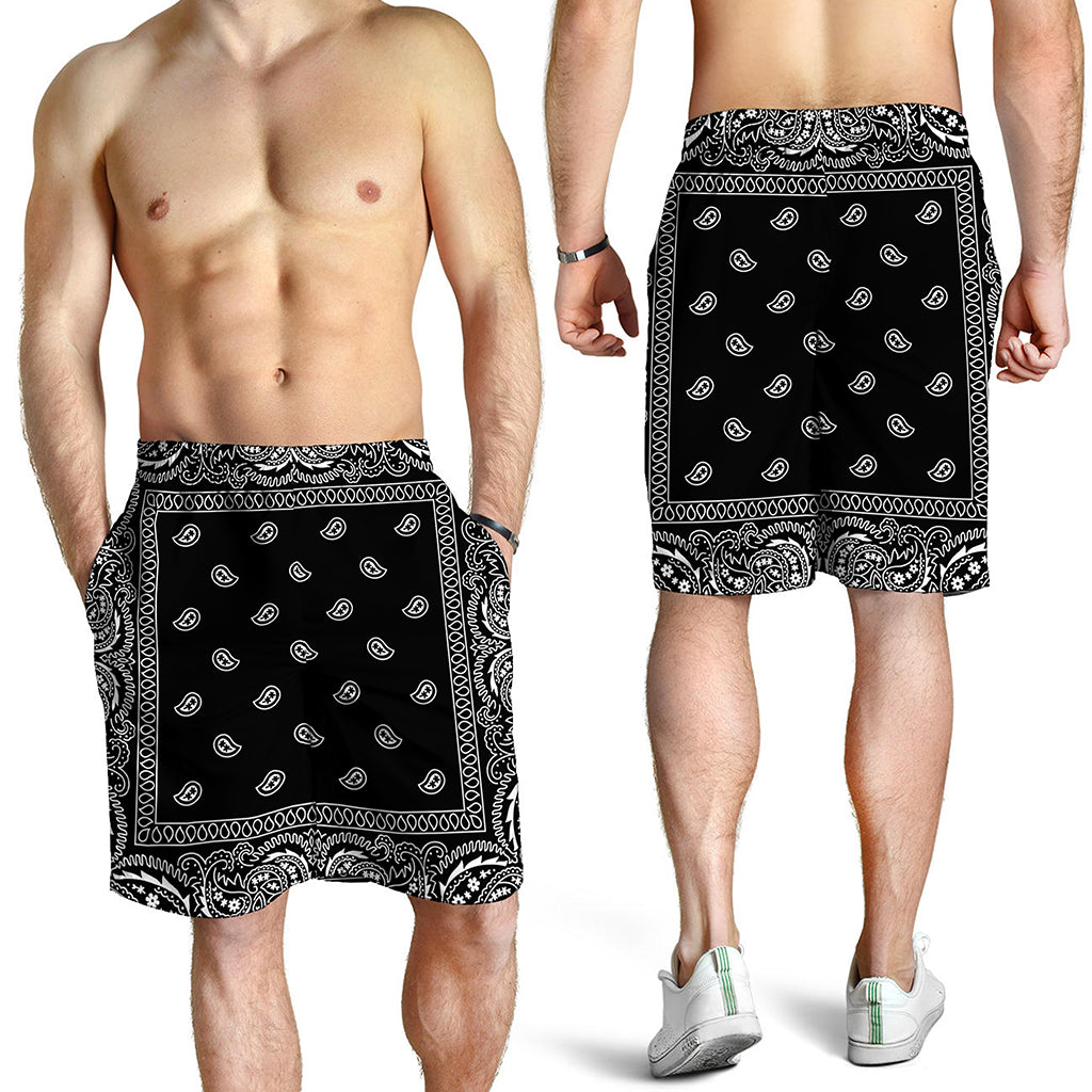 Black And White Paisley Bandana Print Men's Shorts