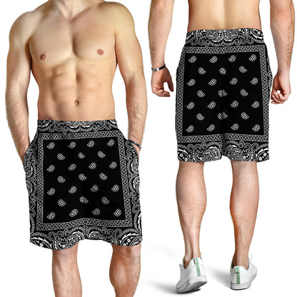 Black And White Paisley Bandana Print Men's Shorts