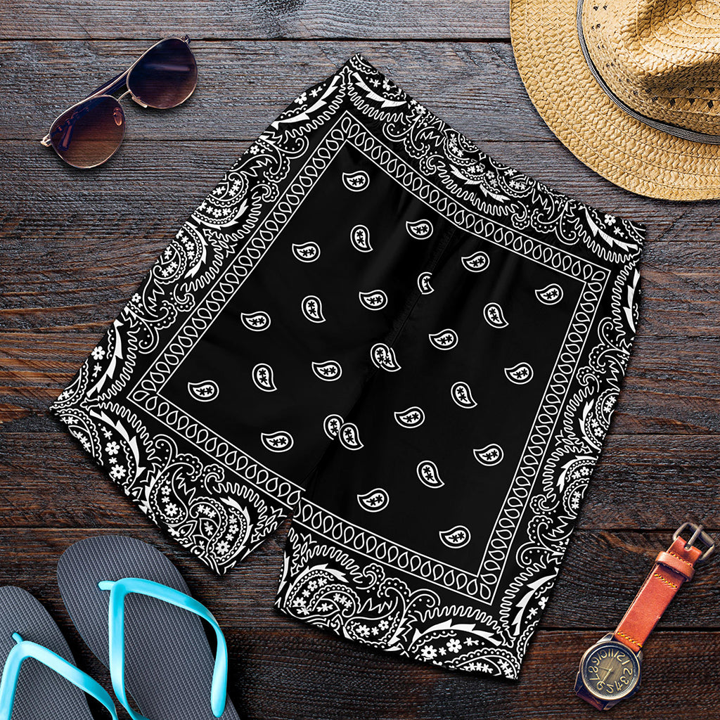 Black And White Paisley Bandana Print Men's Shorts