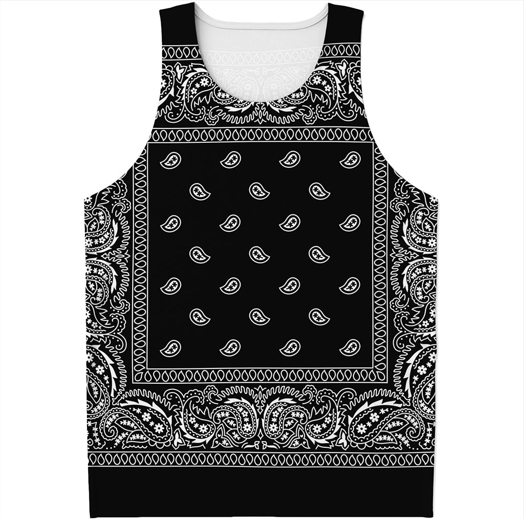 Black And White Paisley Bandana Print Men's Tank Top