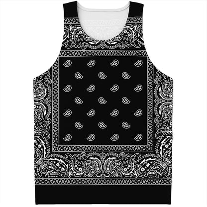 Black And White Paisley Bandana Print Men's Tank Top