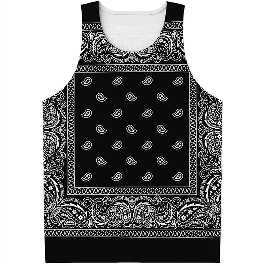 Black And White Paisley Bandana Print Men's Tank Top