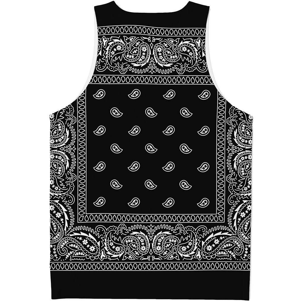 Black And White Paisley Bandana Print Men's Tank Top
