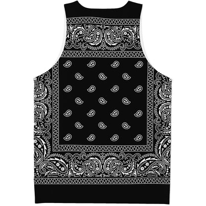 Black And White Paisley Bandana Print Men's Tank Top