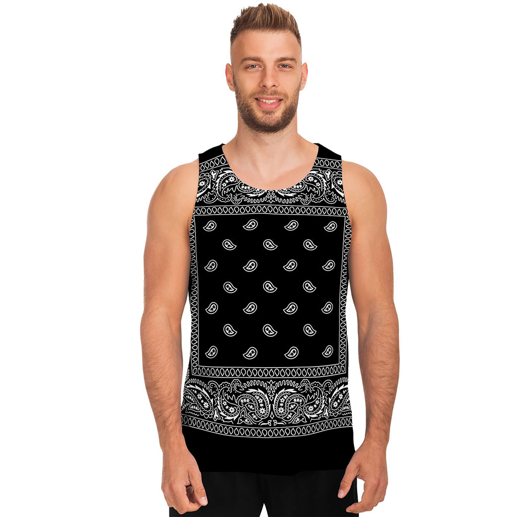 Black And White Paisley Bandana Print Men's Tank Top