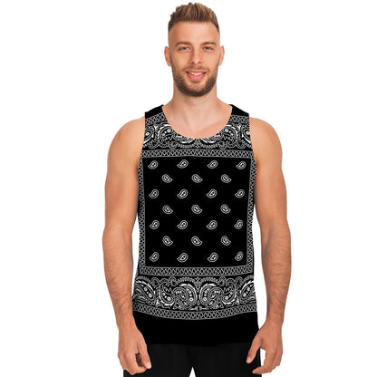 Black And White Paisley Bandana Print Men's Tank Top