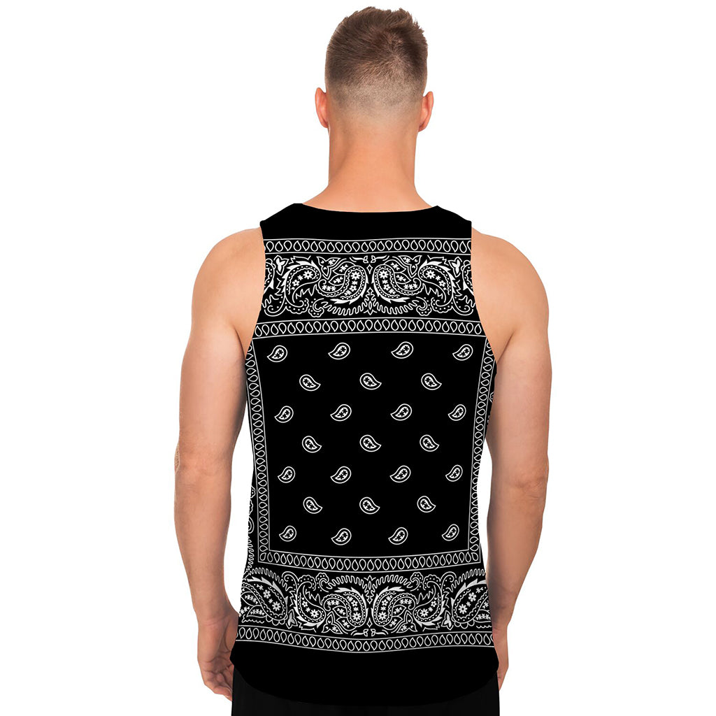 Black And White Paisley Bandana Print Men's Tank Top