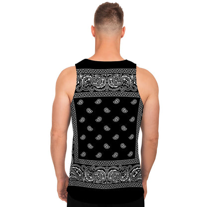 Black And White Paisley Bandana Print Men's Tank Top