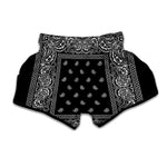 Black And White Paisley Bandana Print Muay Thai Boxing Shorts