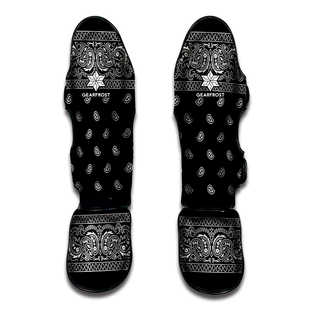 Black And White Paisley Bandana Print Muay Thai Shin Guard