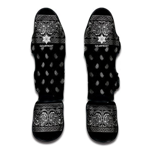 Black And White Paisley Bandana Print Muay Thai Shin Guard