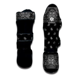 Black And White Paisley Bandana Print Muay Thai Shin Guard