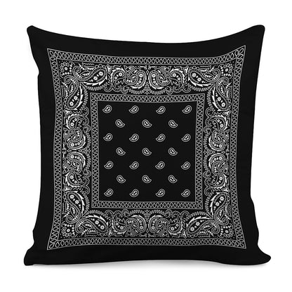 Black And White Paisley Bandana Print Pillow Cover